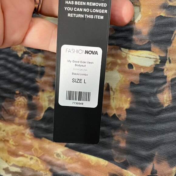 Fashion Nova Long Sleeve Mesh Bodysuit Black & Brown Size‎ L - Picture 5 of 6